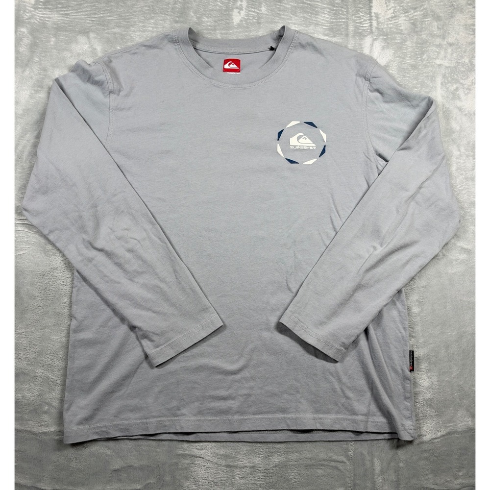 Quiksilver Men's M Long Sleeve Graphic T Shirt Gray Surf Skate Logo